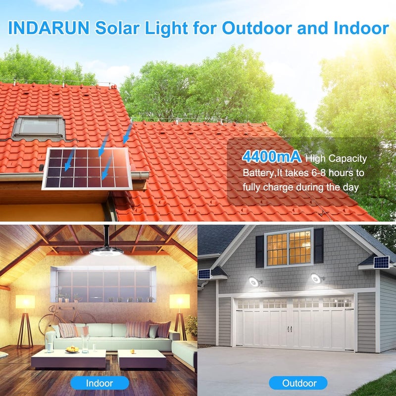 INDARUN Solar Shed Light Indoor Outdoor, Solar Motion Lights with 5 Modes, Up to 3000LM, Waterproof Pendant Barn Lights for Porch, Chicken Coop, Garage, Gazebo Lighting - Image 2